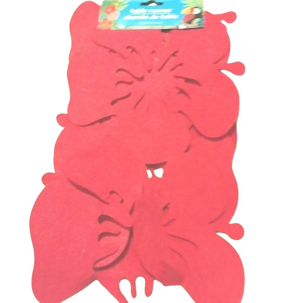Hibiscus Table Runner Party Decor Pink Felt Tropical Floral Tiki Beachy Pool